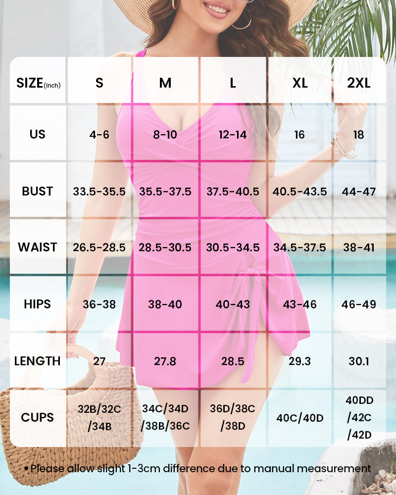 Shesways® Elegant Deep V Knot Skirted Swimsuit